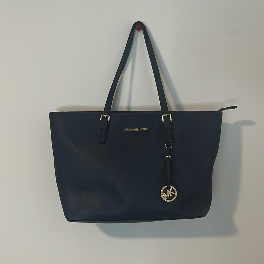 MICHAEL KORS Michael Kors Tote Bag Shoulder Leather Navy Blue